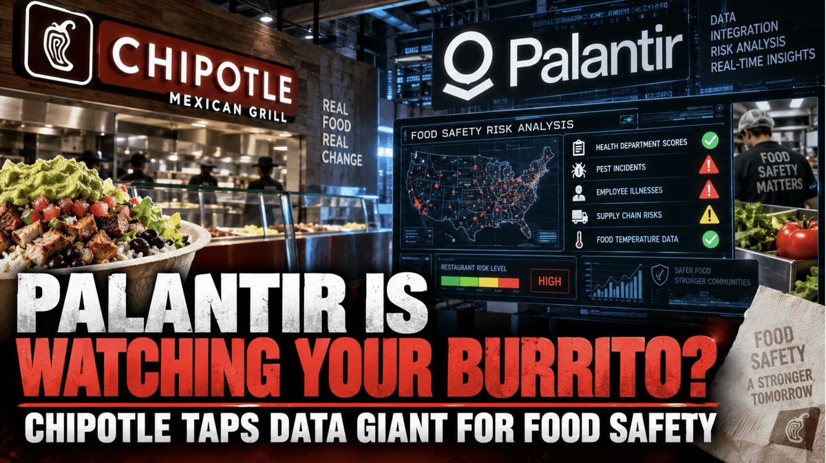 EndTimeHeadline's tweet photo. ⚠️ According to a report from WIRED, Chipotle has enlisted Palantir to build a system that scores restaurants for food safety risk — a partnership that surfaces after a brutal summer of foodborne illness across the United States. The burrito chain is developing what WIRED described, based on screenshots it reviewed, as a “food safety risk platform” running on Palantir’s flagship software, Foundry.

More details below ⬇️

#EndTimeHeadlines #BEASTSYSTEM

https://t.co/OMDTYavByk