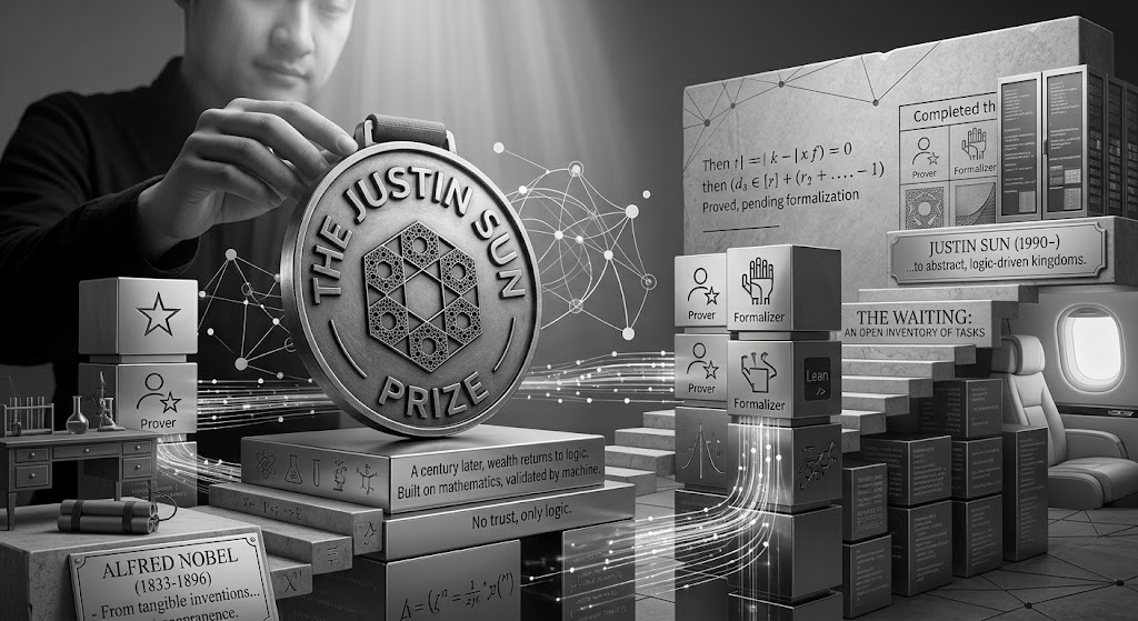 ALEXCRYPTOANDO's tweet photo. El "Premio Nobel" Onchain de @justinsuntron : 

El manifiesto Why I Am Establishing the Justin Sun Prize plantea un cambio de paradigma en el mecenazgo científico y la Web3.

 1. El Paralelo con Alfred Nobel

Redención del legado: Nobel creó sus premios tras leer por error un obituario que lo llamaba "el mercader de la muerte".

Devolución a las fuentes: @justinsuntron  financia la matemática pura porque de ella nació la criptografía que dio origen a toda la industria cripto.

2. Cero Burocracia: Validación 100% Onchain
Sin comités ni jurados: No hay votaciones ni límites de edad.

Garantía por máquina: La recompensa se libera automáticamente cuando un proof checker (Lean/Coq) verifica la prueba línea por línea sin errores.

Fondo irrevocable: Los recursos quedan bloqueados en la blockchain; nadie (ni el propio Sun) puede retirarlos.

3. Los Roles: Prover y Formalizer
Prover (Demostrador): Descubre la prueba lógica del teorema.

Formalizer (Formalizador): Traduce esa prueba a código ejecutable.

Participación abierta: Pueden ser investigadores humanos, modelos de Inteligencia Artificial o agentes híbridos.

4. Incentivo Directo para la Inteligencia Artificial (AGI)
Entorno perfecto para la IA: La matemática es binaria (correcta o incorrecta), lo que elimina las "alucinaciones" de los modelos de lenguaje.

Velocidad extrema: Permite resolver y verificar conjeturas en días, en lugar de los ciclos cuatrienales de galardones tradicionales.

5. "La Espera Activa" (The Wait)
Mapa público del conocimiento: Cuando una prueba es aceptada, el estado cambia a "Proved, pending formalization".

Catalizador de tareas: Deja la casilla de código en blanco con un premio bloqueado, funcionando como un faro de incentivos para programadores globales.

6. Reposicionamiento para TRON
Rebranding estratégico: Eleva la percepción de la red TRON, proyectándola como un pilar de la ciencia y la infraestructura digital del futuro.

Inmutabilidad real: Demuestra cómo la tecnología blockchain puede administrar incentivos globales sin intermediarios ni sesgos políticos.

El Justin Sun Prize elimina los intermediarios humanos para que las recompensas científicas se paguen automáticamente onchain a humanos o IAs mediante la verificación exacta de código.

@justinsuntron @trondao 

@TronDao_ESP #TGF 

#TRONGlobalfriends