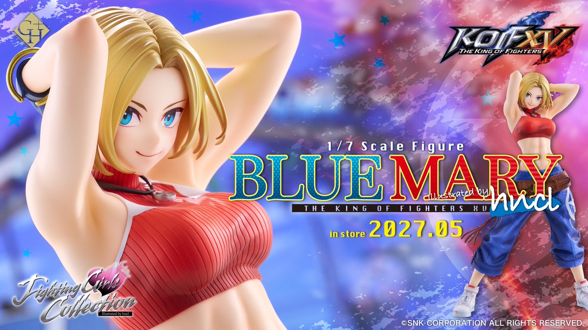GOLDENHEAD_JP's tweet photo. 【ご予約開始！】
hncl先生（＠click_burgundy）×GOLDENHEADPLUS
「Fighting Girls Collection」第三弾！

『THE KING OF FIGHTERS XV』より
1/7スケールフィギュア「ブルー・マリー」の受注が開始となりました！🔥
詳しくは下記のページをご確認ください✅
https://t.co/cUSZ5iLp9r 

#KOFXV #KOF15 #ブルー・マリー