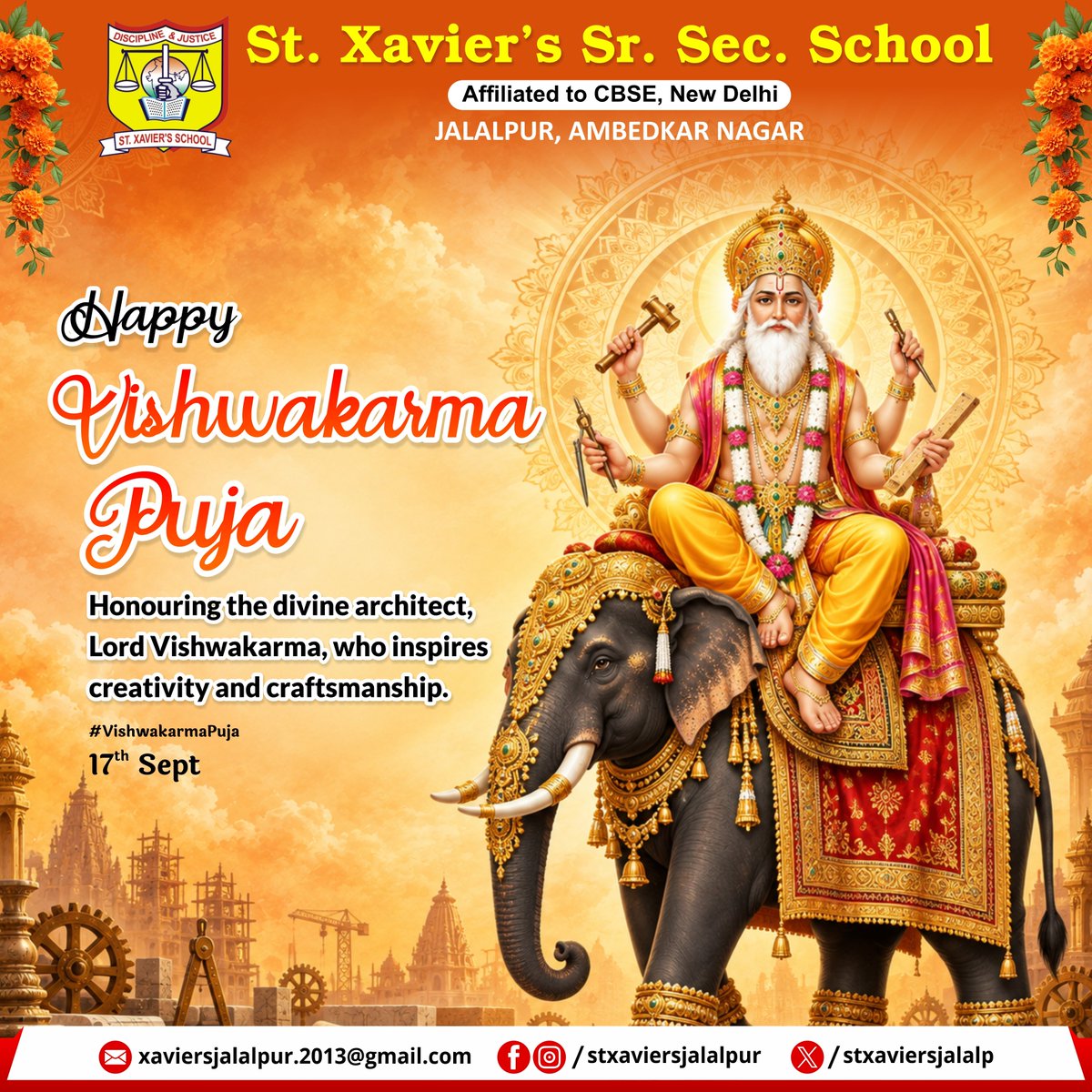 stxaviersjalalp's tweet photo. May Lord Vishwakarma bless us with the wisdom and skills to shape a better tomorrow.
#VishwakarmaBlessings #WisdomAndSkills #ShapeTheFuture #BetterTomorrow #DivineWisdom #SkillDevelopment #CreativeFuture #BuildAndGrow #BlessedHands #FestivalOfInnovation https://t.co/UmnRgKZHXR
