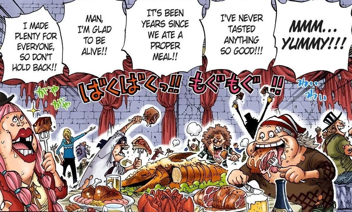 whirlysanji's tweet photo. one day we're gonna talk about how food in one piece represents freedom, unity, love and hope... think of the feast at the end of every arc, tyrants witholding it from people 🥹

and also about how luffy and sanji (who have close connections to it) embody those themes perfectly https://t.co/e4Qyp0yFHI