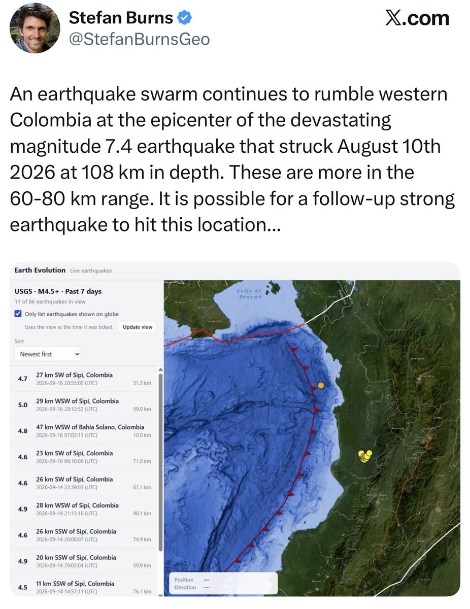 ginaterremoto's tweet photo. No le copien a este man.

En la costa pacífica colombiana SIEMPRE puede ocurrir un sismo grande, porque es una zona de subducción.

Si va a haber un sismo grande, va a pasar con enjambre o sin el. El enjambre por sí solo no es indicio de nada. 

La pseudociencia es despreciable. https://t.co/gZcWcgOMj1