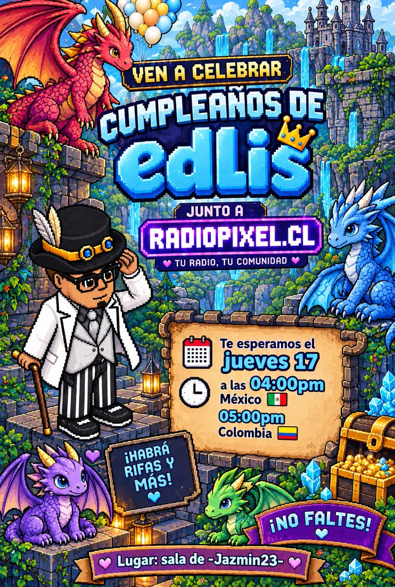 _Jazbela_'s tweet photo. Ven a compartir y acompañar a edlis en su cumpleaños junto con @Radiopixel_cl y pasa un rato agradable y participa por HC, créditos y mas @Deanifunnyyes @XZLHABBO @LauraCat04 @Bradsinho1 
Lugar: Sala de -Jazmin23- https://t.co/a0jpzMOtHB
