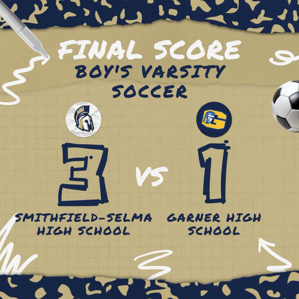athletics_sss's tweet photo. โฝ๏ธ SPARTANS GET IT DONE! โ๏ธ
A strong night on the pitch for Smithfield-Selma! Varsity earns the 3โ1 victory over Garner, while JV picks up a 2โ1 win. ๐ช๐๐
Way to compete, Spartans!
#SSSAthletics #SpartanSoccer #GoSpartans #ssstrong #ThisIsSparta @TMobile #FN5GL #Entry https://t.co/dsVtpB3hpo