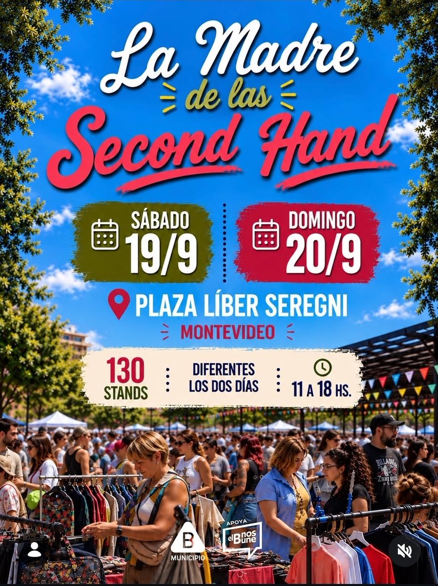 garciarene1212's tweet photo. ♻️💛 LA MADRE DE LAS SECOND HAND
🗓 Este sábado 19 y domingo 20 de setiembre
⏰️ de 11:00 a 18:00 horas
📍 en la Plaza Líber Seregni
👕🛍️130 puestos diferentes cada día, con ropa, calzado, accesorios, libros, juguetes y mucho más
#SecondHand #ModaCircular #PlazaLiberSeregni https://t.co/SOQGRxIa4D