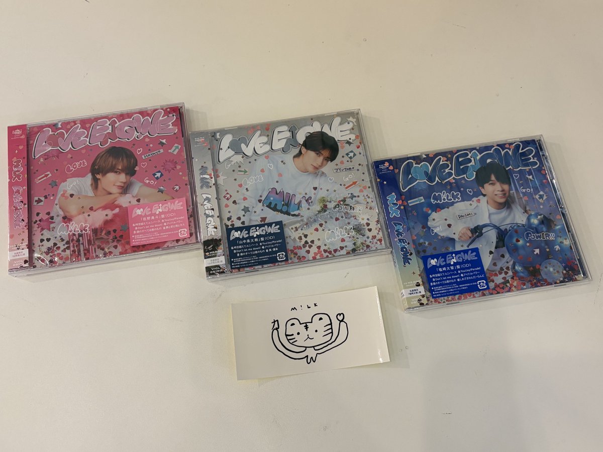 HMV_Sakae's tweet photo. 【#MILK】

1st Mini Album 「LOVE ENG!NE」  
お品切れしておりましたソロ盤
一部再入荷いたしました💿

・「佐野勇斗」盤
・「塩﨑太智」盤
・「山中柔太朗」盤
⚠️お取り置き不可

下記形態は完売しております。
・「曽野舜太」盤
・「吉田仁人」盤

スペシャル抽選会・特典まだあります
#LOVEENGINE https://t.co/lxwM8mP7xp