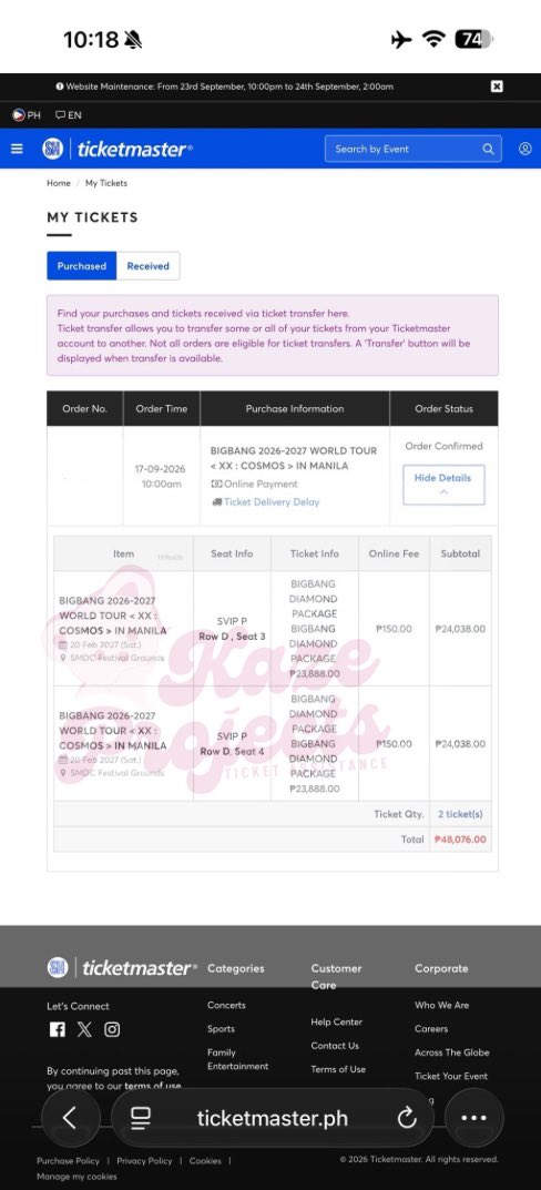 whatiskazy's tweet photo. wts lfb ph for sale

BIGBANG 2026-2027 WORLD TOUR <XX : COSMOS> IN MANILA PH STOP

BIGBANG DIAMOND PACKAGE VIP X 2
SVIP P ticket
~ ROW D 
~ adjacent seats
~ beside main stage

#COSMOS_WORLD_TOUR_IN_MANILA #BIGBANG_IS_BACK #BIGBANG 11 https://t.co/M2cw4Nv3yL