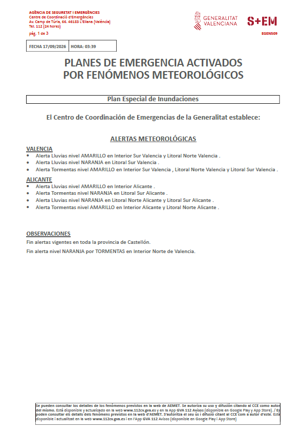 GVA112's tweet photo. 🚨Nova actualització de les alertes per fenòmens meteorològics establides pel Centre de Coordinació d'Emergències de la @generalitat.

❌🌧️⛈️Fi de totes les alertes vigents a la província de Castelló.

❌⛈️Fi alerta nivell taronja per tempestes a l'nterior nord de València; i per pluges a l'interior i litoral nord.

Més informació sobre les alertes que continuen vigents👇