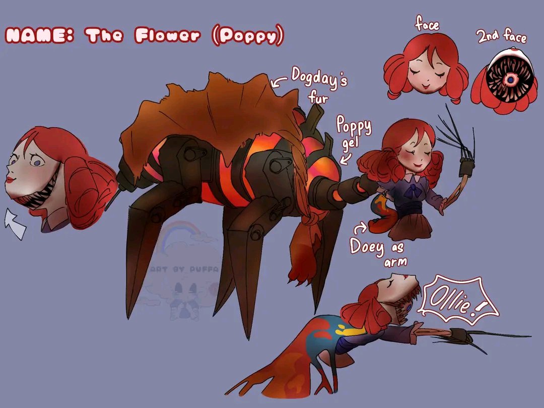 PuffaArtz's tweet photo. My current and past design of my Poppy playtime Swap AU where Poppy took the role of the prototype as "The Flower".

#poppyplaytime #poppyplaytimeswapau #swapau #fanart #poppy https://t.co/glCDosUJuk