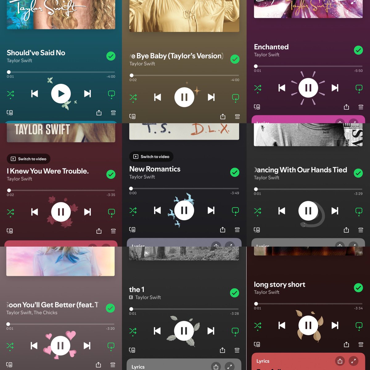 GetawayKeo's tweet photo. All 12 Taylor Swift albums have new different particles around the stop button https://t.co/XKA7inNe52