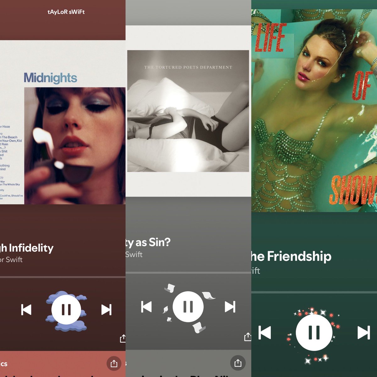 GetawayKeo's tweet photo. All 12 Taylor Swift albums have new different particles around the stop button https://t.co/XKA7inNe52
