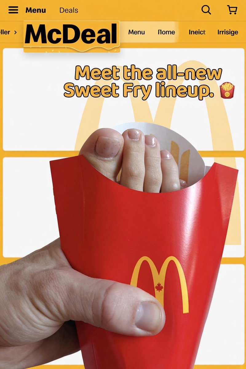 betsybloom_'s tweet photo. McSweet Toes 🍟🔥 

So today’s McDeal special is a fresh, warm, slightly shiny order of Sweet Fry Toes.
Drop a comment and tell me which sauce you’d dip my toes in 😏

#feet #feetfetısh #feetworshi̇p #footfetısh #foot #teasing  #nsfw #mac https://t.co/pDo5pZmAWU