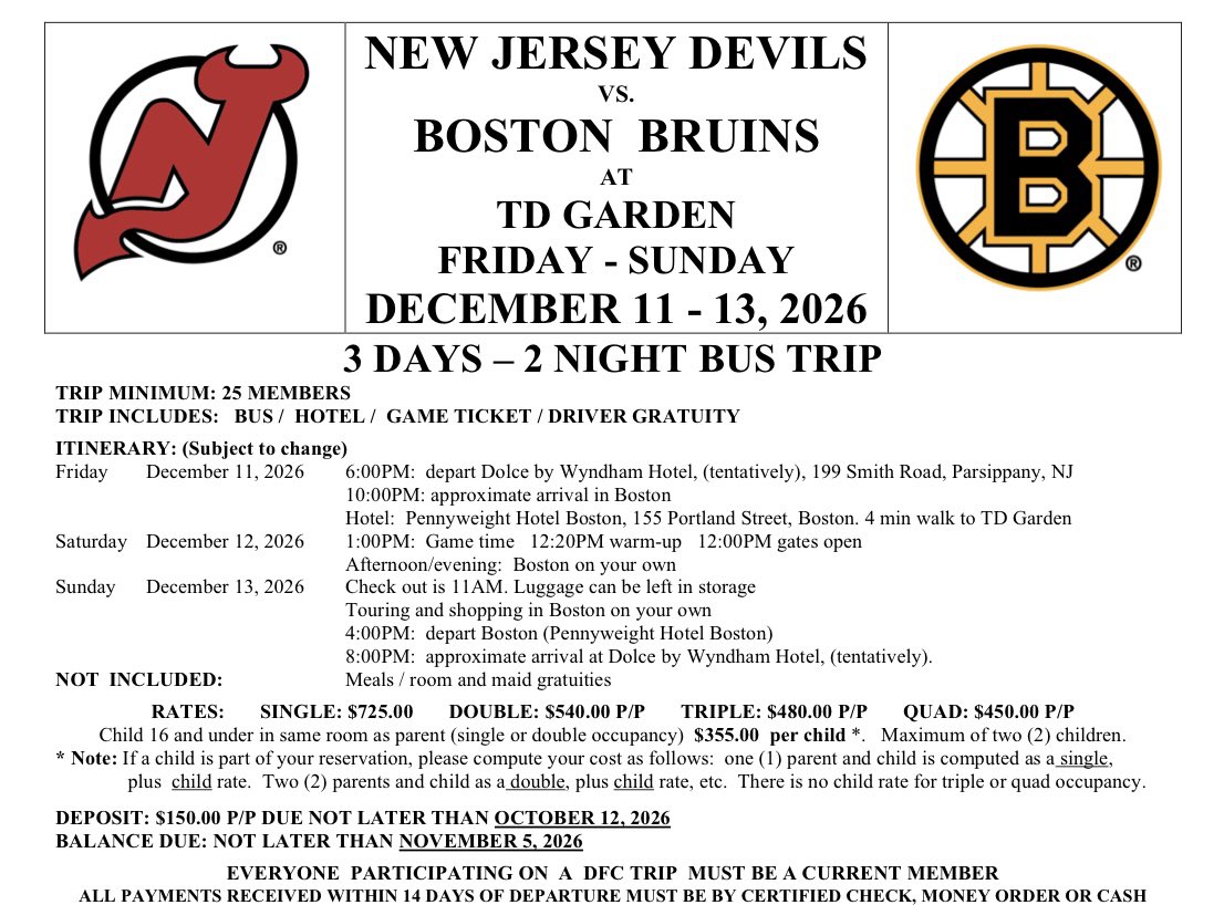 NJDevilsFanClub's tweet photo. We’ve announced our first trip of the season. Check out https://t.co/rI1DuLAQ4w for full details. https://t.co/bgYq8qfNne