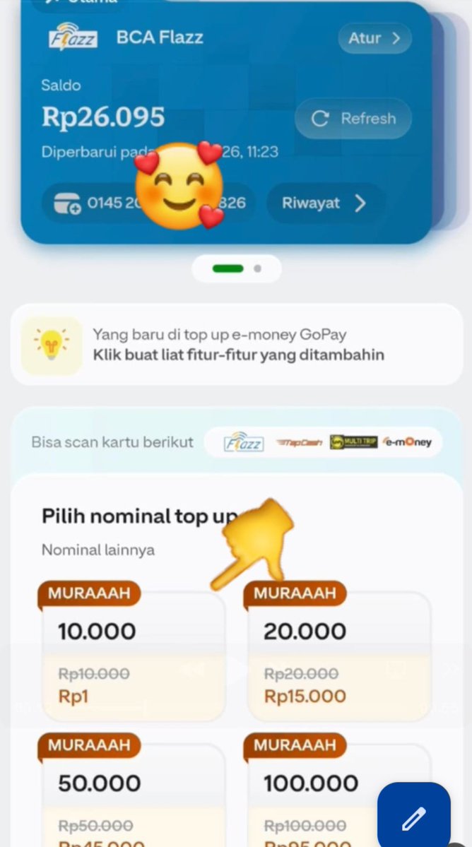 Cleo26h's tweet photo. Eh sumpah loh ini aku bayar cuma Rp1 dapet saldo flazz 10ribu! Dan ternyata isi saldo flazz di apk gopay lagi ada promo buat isi saldo 10ribu guys #FLAZZ1RUPIAH https://t.co/Tsdeonek5j