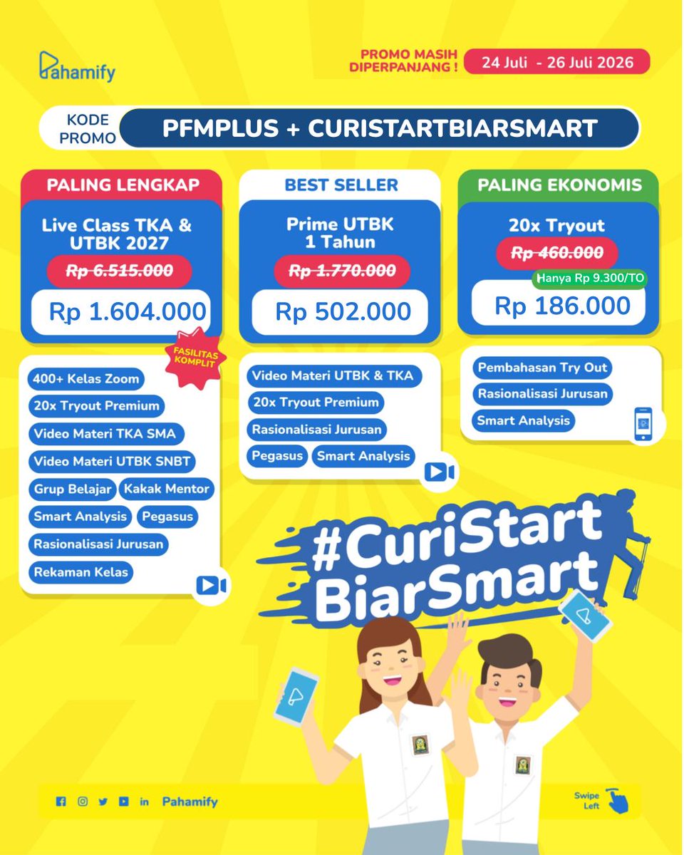 combroui's tweet photo. PROMO PAHAMIFY SAMPAI 65%🚨

TKA di depan mata &amp; UTBK semakin mendekat!!
SOOO, Jangan sampai kelewatan lagi!

Apply Kode : PFMPLUS + CURISTARTBIARSMART

Link Pembelian : https://t.co/zIs8yGzRoN

kode diskon try out tryout pahamify mipy mipy bimbel online UTBK SNBT Simak UTUL TKA https://t.co/TTopcgfzUh