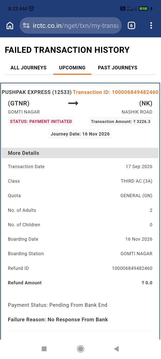 VarunSriva53369's tweet photo. @IRCTCofficial @RailwaySeva 
I had booked two tickets, payment initiated and deducted twice from my bank account but ticket were not booked
Kindly check https://t.co/2jgCO9qvYL