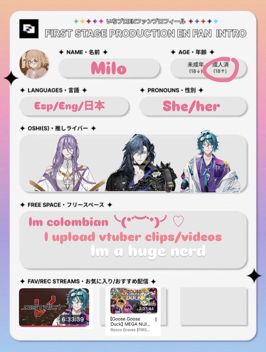 fresimilo's tweet photo. Im so late to this im crying #nijiintro #fspintro https://t.co/6a25Loh5AF