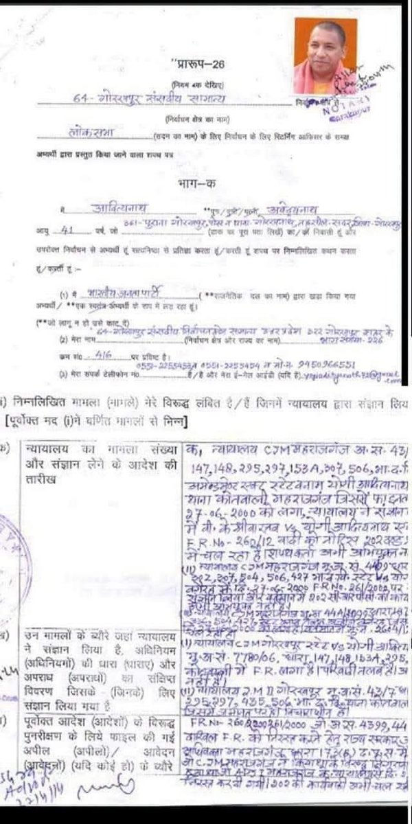 shyam_sh999's tweet photo. प्रधानमंत्री बनने का ख्वाब देख रहे महंत आदित्यनाथ जी के शपथ पत्र पर घोषित कुछ धारायें..

147, 148, 295, 297, 153A, 307, 506, 302, 427, 504, 149, 307, 336, 427, 147, 148, 133, 285, 133A.

दुनिया के पहले संत जिन्होंने अपने ऊपर चल रहे मुकदमों को खुद सत्ता में आते ही वापस ले लिया.. https://t.co/SYft3dvxJ7
