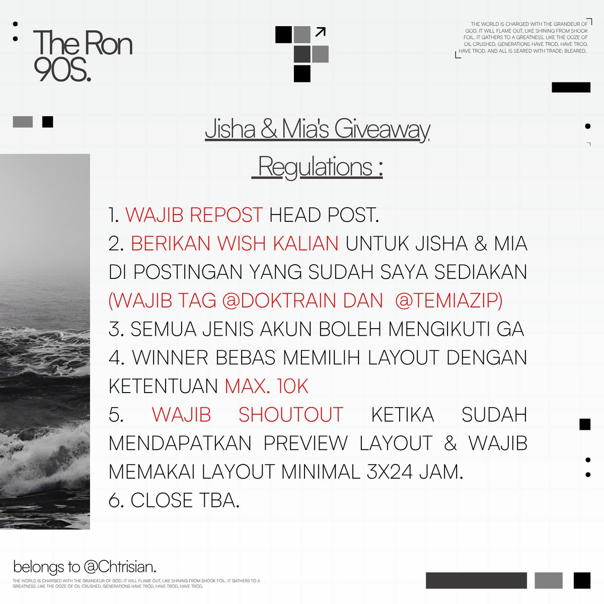 Chtrisian's tweet photo. GIVEAWAY ALERT, HELP REPOST!

It's such a happy day for Jisha &amp; Mia ( @doktrain @temiazip ) because today is their BIRTHDAY ✨️. They're sponsoring the layouts by request for 3 lucky people. Please check the regulations down below.

[ #bealanja ] https://t.co/aMGqFFt3rV