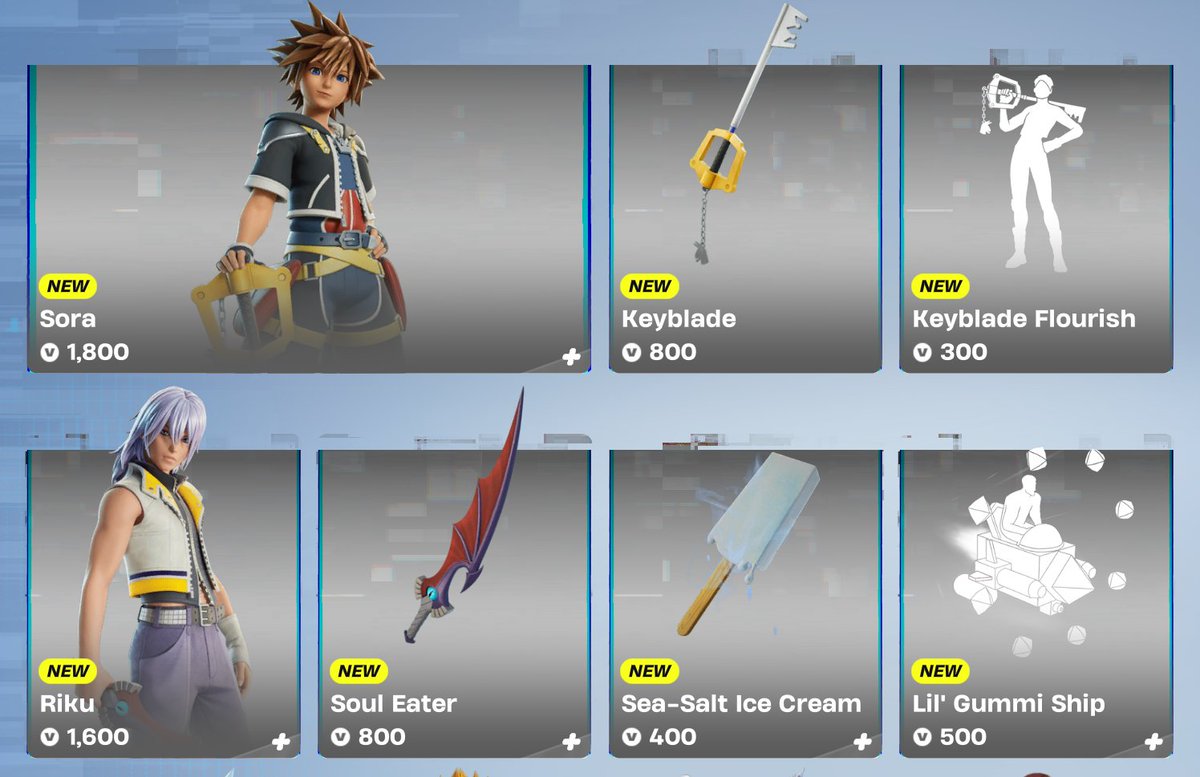 HYPEX's tweet photo. KINGDOM HEARTS FORTNITE BUNDLE COSTS 4.5k

ALL PRICES (swipe to other images) 👇 https://t.co/K5Bs3xrwdC