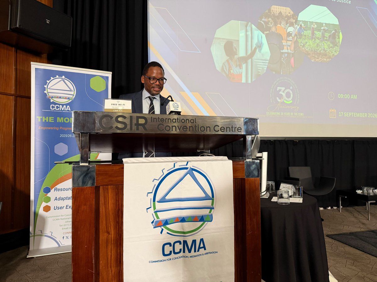 DmJomo's tweet photo. [📸 Happening Now] We are delivering an address on behalf of the Department of Employment and Labour at the CCMA Annual Labour Conference of 2026 convened by the CCMA under the theme “Three decades of the CCMA and 31 years of the Labour Relations Act: Advancing Fair Labour Practices, Social Dialogue and Access to Justice”.

The 2026 Conference also received an address from Judge Portia Nkutha-Nkontwana who is the Judge of the Labour Appeal Court and The Labour Court of South Africa. 

@GovernmentZA @CCMA_SA
#CCMALabourConference2026 #LabourRelation #TowardsLabourPeace #Yazini #GovtUpdateZA #ServiceDelivery #HaretageMonth2026