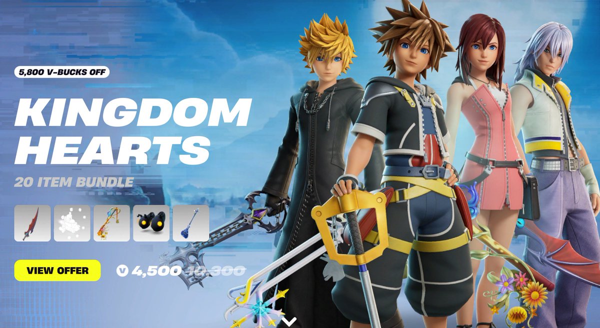 HYPEX's tweet photo. KINGDOM HEARTS FORTNITE BUNDLE COSTS 4.5k

ALL PRICES (swipe to other images) 👇 https://t.co/K5Bs3xrwdC