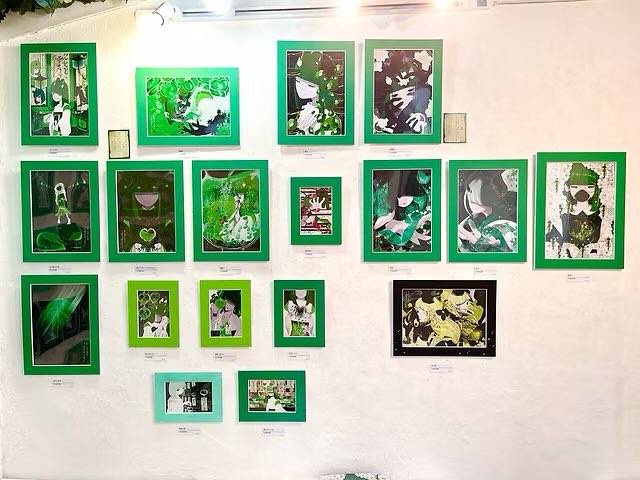 Midorishokogun's tweet photo. 🌿本日からミニ個展『反紅生命』開催です🌵

大好きな緑をこれでもかと詰め込んだ、この上なく緑！な個展になっています🍀🥬🥦♻️🧪🧼
緑好きな人も、そこではない人も「あ、この緑いいな」と思える、あなたにとっての好きな緑色が見つかりますように💚✨

#IYN #oc #illustration https://t.co/MhC2BEiQo7