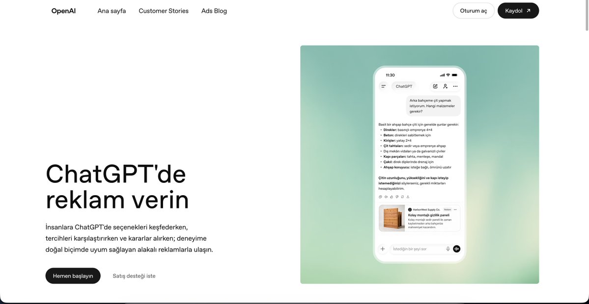 berkosmsek's tweet photo. chatgpt reklam panelini bugün sabah orta doğuya da açmış. biz reklamcıların gözü aydın, ücretsiz sürüm kullanan sıradan ölümlülere geçmiş olsun :d https://t.co/135mcvb70F