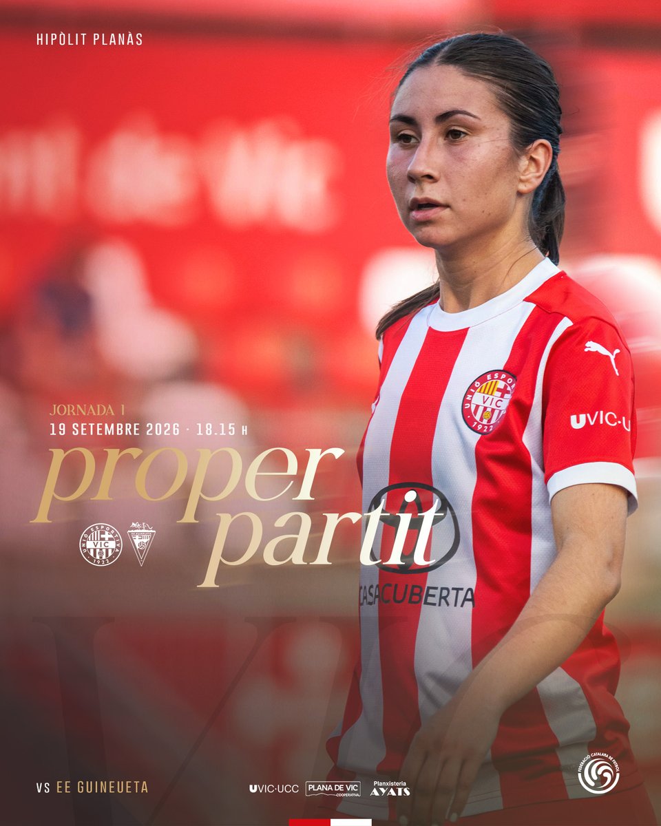 UEVic_'s tweet photo. 🔛 𝐈𝐍𝐈𝐂𝐈 de lliga a casa 🏟️

📍 Hipòlit Planàs
𝒗𝒔 @eeguineueta 

#SomUEVic 🔴⚪ https://t.co/R9BexjqkDZ