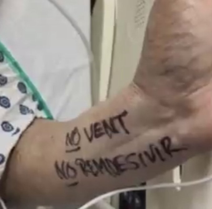 ValerieAnne1970's tweet photo. When people start writing treatment refusals on their own skin, the system has already lost them. Hospitals should never have made patients feel they needed a marker to stay alive. https://t.co/VczjAs88hd