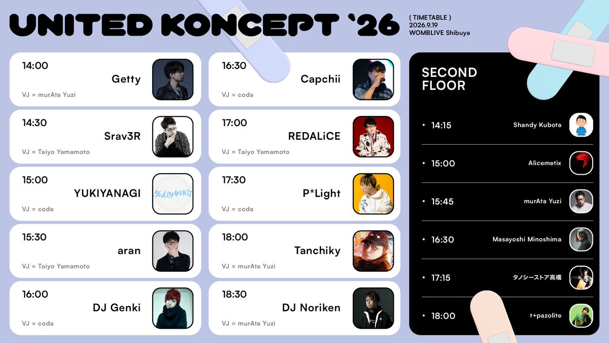 tanoc_official's tweet photo. 今週末はUNITED KONCEPT '26！
開催に先立ち、物販のお品書きとタイムテーブルを公開です！
当日の注意事項もご案内いたしますので、必ずご一読のうえご来場ください。

●お品書き
https://t.co/773peoWRT6

・前物販は11時から、入場は13時からを予定しております。
・列形成はそれぞれ10時半頃と12時半頃を予定しておりますが、スペースに限りがあるのでこちらの時間より前のご来場はご遠慮ください。
・開演は14時、終演は19時ごろを予定しております。
・ご入場には公演のチケットとドリンクチケット代が必要になります。
・公演のチケットをお持ちでない方は前物販にご参加いただけません。
・前物販の取扱いはグッズのみです。CDは開演後、準備が整い次第の取扱いになります。
・ロッカーの数に限りがあり大きな荷物は入らない可能性がありますので、手荷物は最小限でご来場ください。
・13時からの入場はチケット番号順にてご案内いたします。
・前売り券完売のため、当日券の取扱いはありません。

皆様のご来場を心よりお待ちしております！

#tanoc