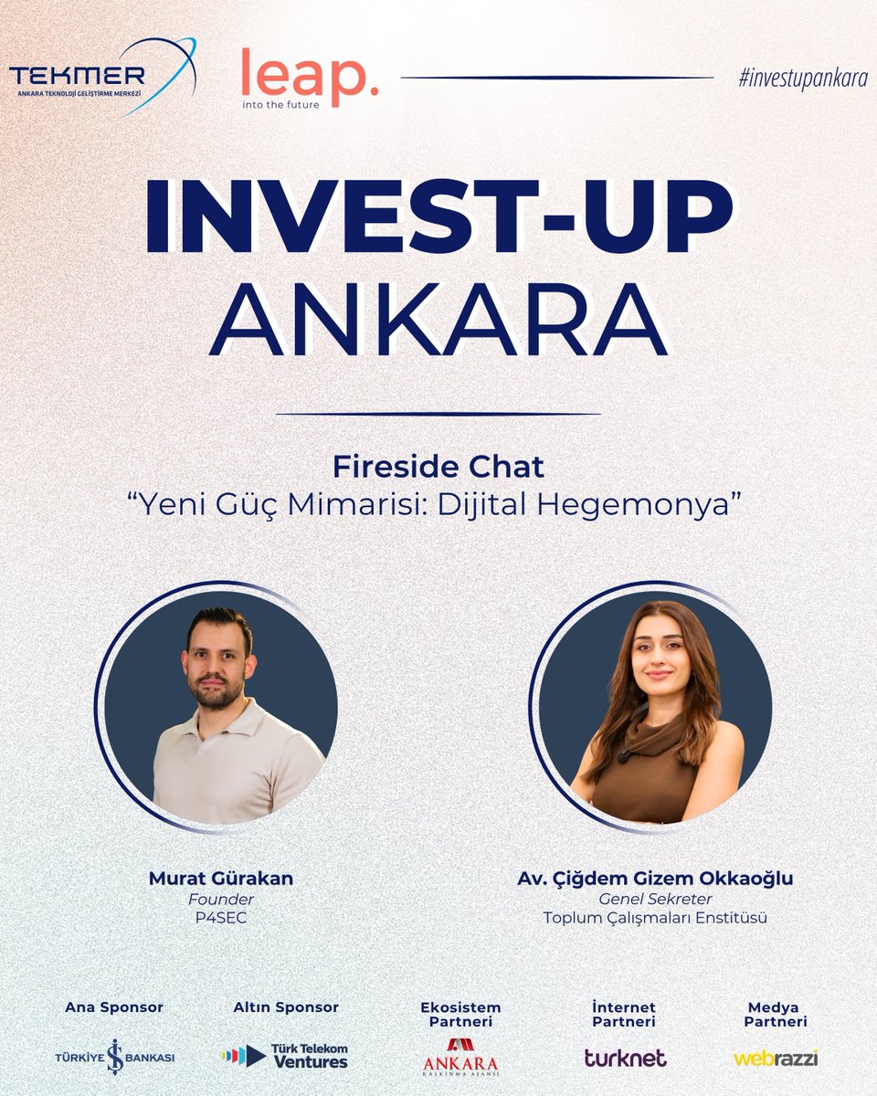 AnkaraTekmer's tweet photo. Savunma sanayiinde yeni kabiliyetlerden dijital güç dengelerine, girişimcilik ekosisteminde medya ve yatırımın rolüne uzanan dört farklı oturumda alanında deneyimli isimler görüşlerini paylaşacak. 

⏰ 14.15–21.00
📍 Ankara TEKMER 

#InvestUpAnkara https://t.co/wEEYk6ddQY