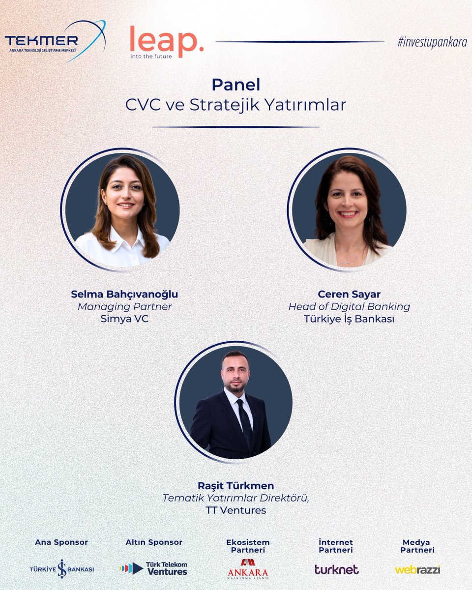 AnkaraTekmer's tweet photo. 🎙️ Invest-Up Ankara'da panellerde ekosistemin farklı başlıklarını birlikte ele alıyoruz! 

Yatırım stratejilerinden globalleşmeye, oyun ekosisteminden büyüme aşamasındaki finansman süreçlerine uzanan oturumlarla dolu bir gün için yarın Ankara TEKMER’de buluşuyoruz. 🚀 https://t.co/XKIqSdENQC