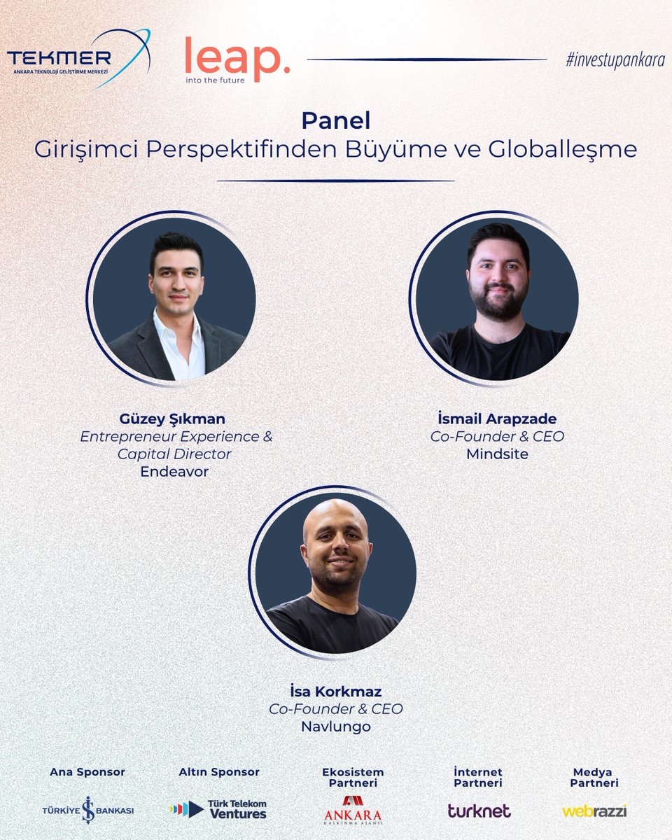 AnkaraTekmer's tweet photo. 🎙️ Invest-Up Ankara'da panellerde ekosistemin farklı başlıklarını birlikte ele alıyoruz! 

Yatırım stratejilerinden globalleşmeye, oyun ekosisteminden büyüme aşamasındaki finansman süreçlerine uzanan oturumlarla dolu bir gün için yarın Ankara TEKMER’de buluşuyoruz. 🚀 https://t.co/XKIqSdENQC