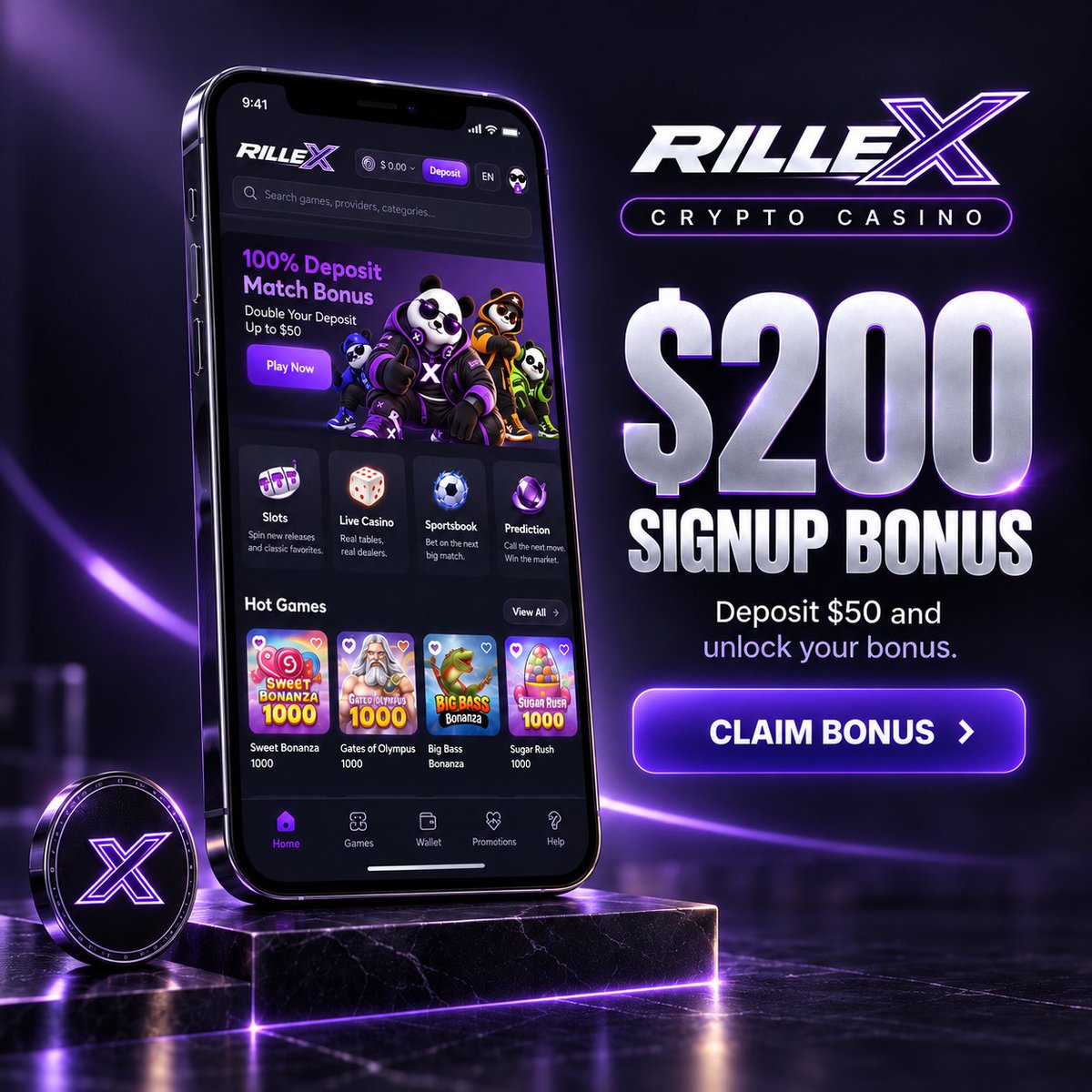 RillexDigital's tweet photo. Turn your deposit into more play at RILLEX. 🎰💜
Claim the $200 Signup Bonus, explore casino games, live tables, sportsbook and more.

👉 https://t.co/Dsr6zHCNKY

🔞 18+ | T&amp;Cs apply | Play responsibly.

 #SignupBonus #OnlineCasino #CryptoGaming #Sportsbook #CasinoGames https://t.co/Sv87NWKzEk