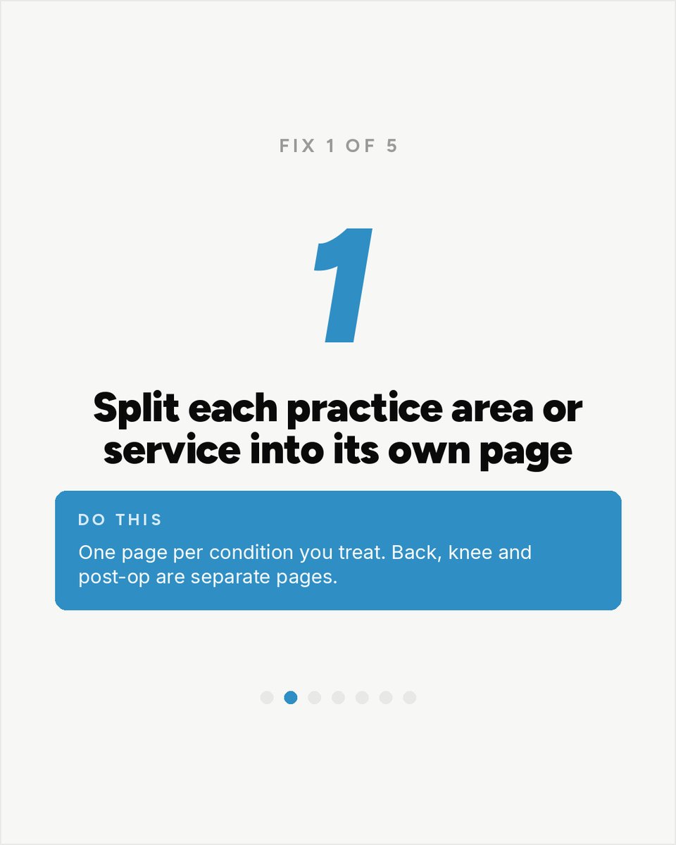 connorcedroseo's tweet photo. Fill the schedule from the symptom search.

Five fixes for a clinic losing local patients to national sites.

Five fixes, one action each. All five inside.

#TampaSEO #LocalSEO

Full physical therapy breakdown: https://t.co/JnrDN78aCe https://t.co/uoLtlSnw7a
