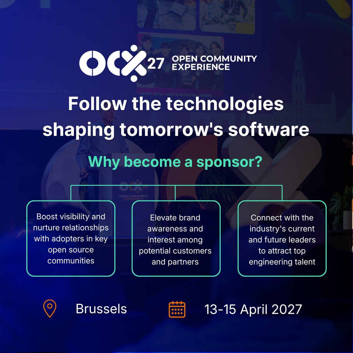 ocxconf's tweet photo. 👩‍💻 OCX 2027 sponsorship opportunities include visibility across OCX channels, booth space, speaking opportunities, and more.
15% early bird sponsorship pricing is available until 15 October 2026.
Explore the opportunities: https://t.co/5t9LANKwIf 

#OCX27 #TechConference https://t.co/l2H56NXUBh