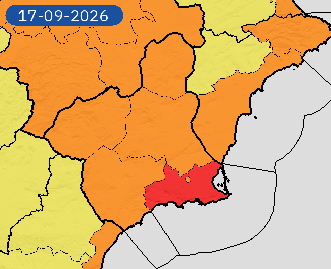 AEMET_Murcia's tweet photo. 17/09 10:12 AVISOS HOY | Región de Murcia: lluvias y tormentas. Nivel máximo de aviso: rojo.
Actualizaciones en https://t.co/gQDupQ393c https://t.co/LQ5HLS2AKw