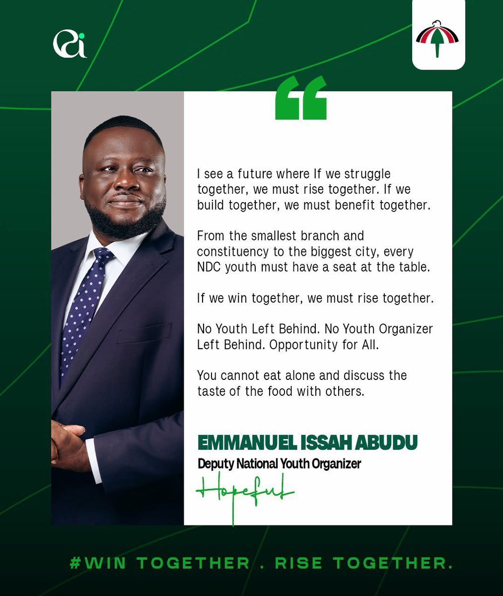 obiba_jk2's tweet photo. Next Deputy National Youth Organiser
of our great party, NDC, Comrade Emmanuel Issah Abudu. ๐ฐ๐ผ๐
#Issah4DNYO #NoYouthNoPower #BuiltToServeReadyToLead https://t.co/ojH8goqYNQ