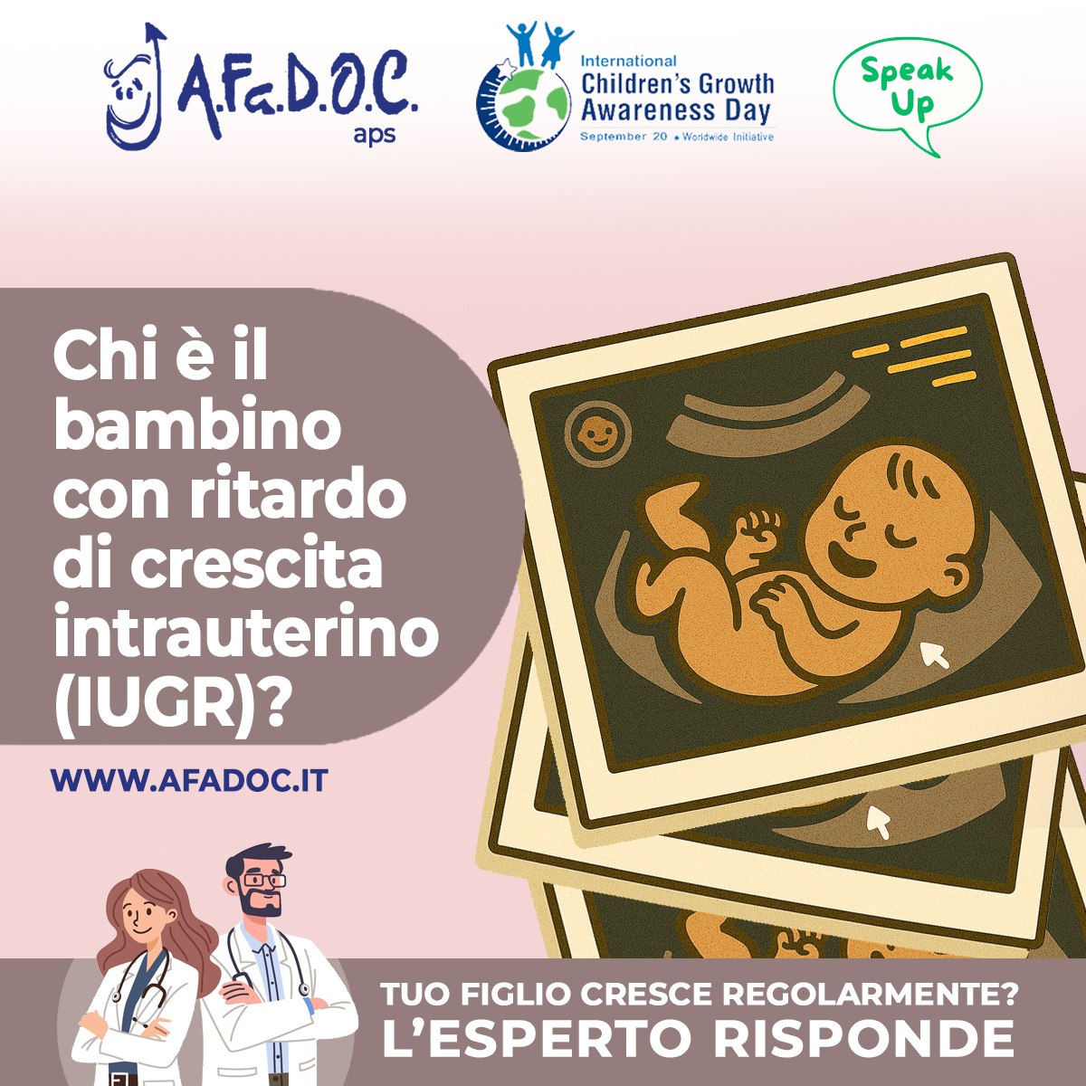 AfadocOnlus's tweet photo. 🌱 Buona Crescita = Buona Salute! 🌱
Tuo figlio cresce regolarmente? Scoprilo!
Chi è Il bambino con ritardo di crescita intrauterino (IUGR)?
Leggi la risposta dell'esperto!
https://t.co/nCGob8tuuB
#afadoc #growthawareness #pediatria #ChildGrowthAwareness @ICOSEPorg https://t.co/IGF7JX9E51