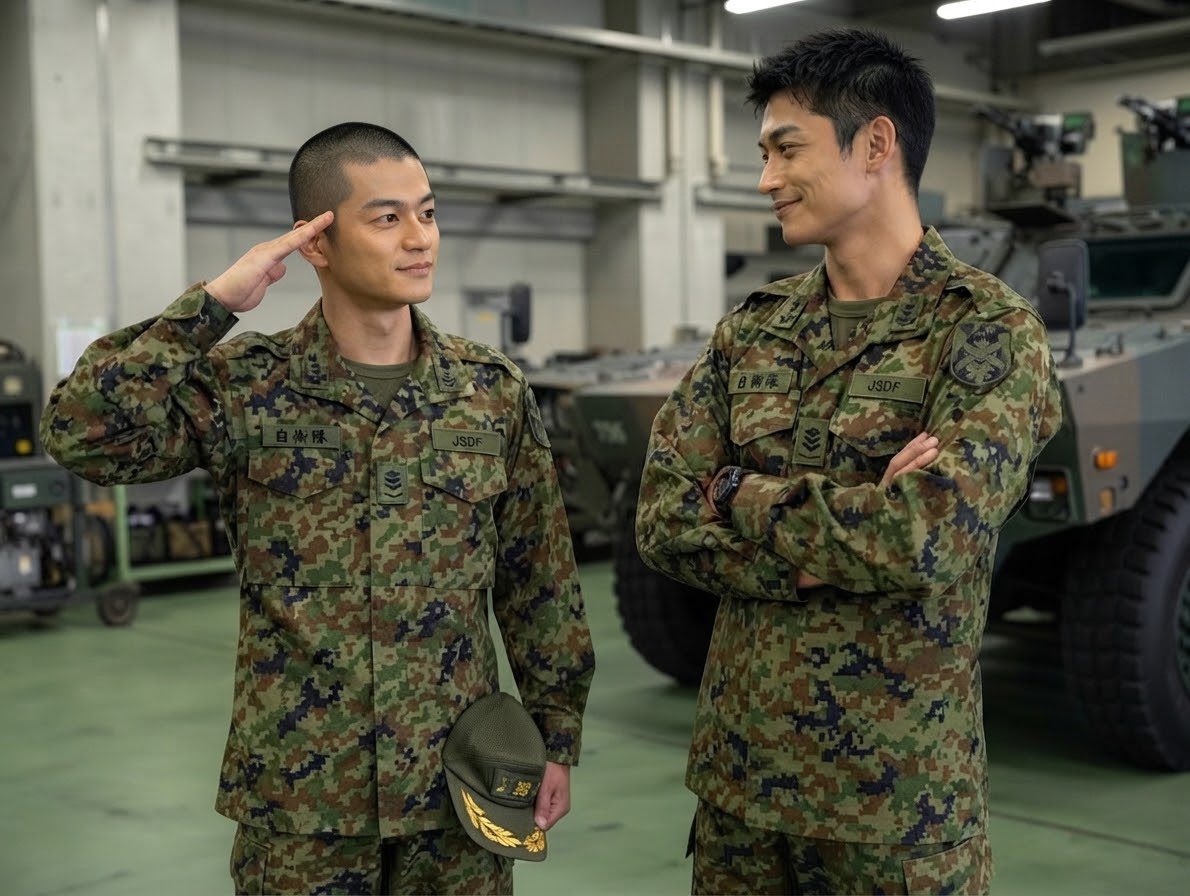 enter_dragon21's tweet photo. 拝啓　卓也へ

いよいよ自衛隊の訓練��始まった。
覚悟はしてたけど、超スパルタでリアル男塾。

でも一人、スゲー優しい先輩がいる。

この間、俺のチ◯コが臭かったらしく、洗ってくれた。

それから朗報。
さっそく一階級昇進して、「チンカス大臣」になったぞ！

卓也もがんばれよ。

誠 https://t.co/Bo7CV1ujIb