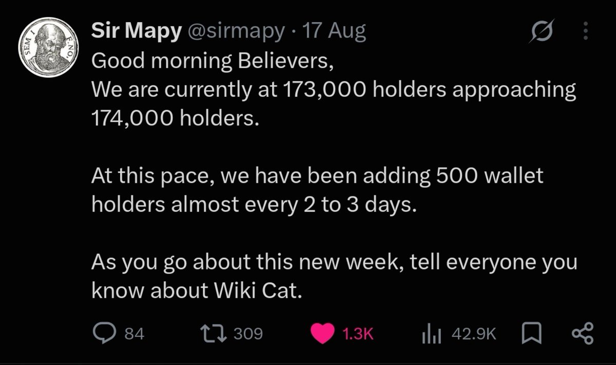 EnochJeremiah6's tweet photo. Good Morning Believers ⬜🤍🚀

Just One Month after @sirmapy announced 173k Holders, @wikicatcoin is currently approaching 180k Holders.

That's 7k more holders within 4 weeks meaning we're averaging 1.5k new holders per week.

That's Solid Growth 📈🚀

This Fresh news comes after Chief Believer SM Announced the almost ready Multi-Chain Feature for Peniwallet including @solana @ethereum @PiCoreTeam @ton_blockchain and some others.

Beyond Market Capitalisation, The Developers have continued to build products capable of sustaining wealth, let's appreciate our Chief Believer and his Team.

⬜🤍🚀