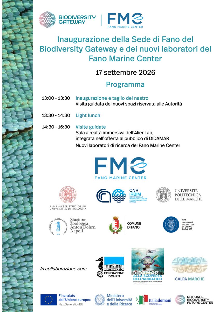 CnrIrbim's tweet photo. Nuovo importante passo avanti per la ricerca e la tutela della biodiversità marina: a Fano vengono inaugurati la nuova sede del Biodiversity Gateway e i  laboratori del Fano Marine Center, rafforzando il ruolo della città come polo di riferimento nazionale per le scienze del mare https://t.co/l2UxHGgxvH