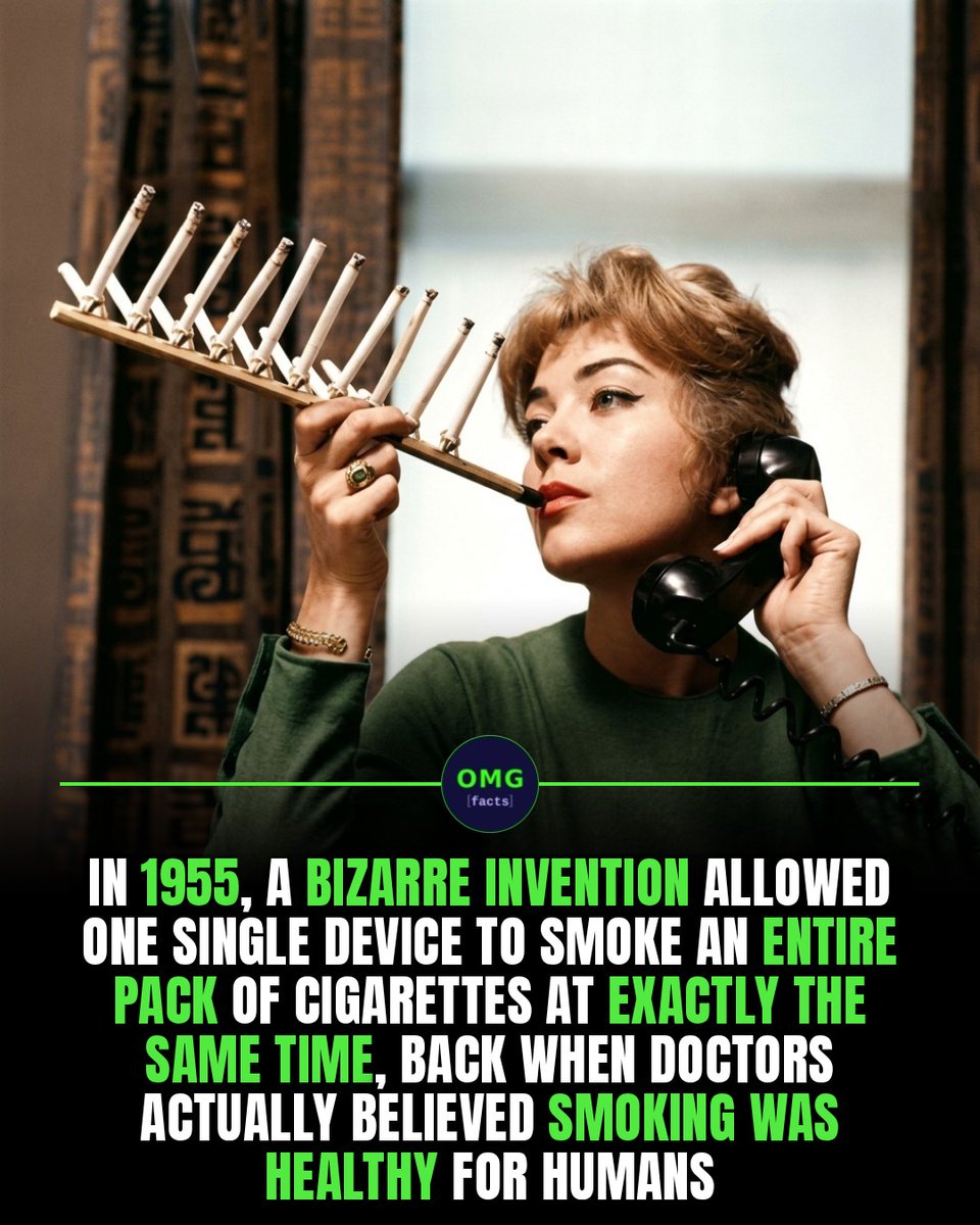 RosanneYantzer's tweet photo. In 1955, someone invented a way to smoke 20 cigarettes at once: one mouthpiece, 20 lit cigarettes. It reflected an era when ads claimed smoking soothed the throat, aided weight loss, eased stress, and helped digestion. This bizarre device delivered https://t.co/y7kGpi8oPR