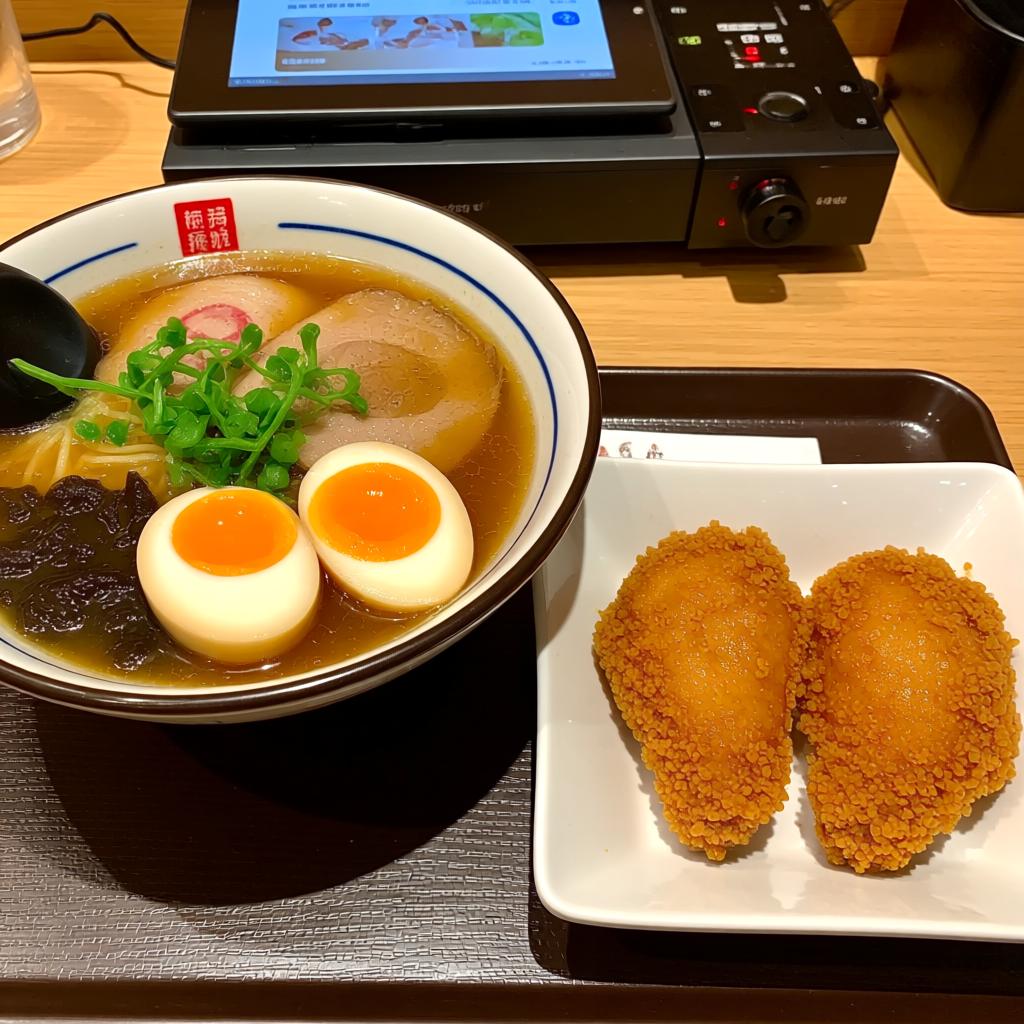 ljs7029's tweet photo. It’s 11 PM, the ramen shop just closed—wait, no, I stay for a bowl of hot tonkotsu, soft-boiled egg sinking in, steam curling into my glasses. （11点了，拉面店眼看要打烊——等等，我还是留了下来，一碗热豚骨拉面摆在面前，溏心蛋浸在汤里，热气绕得眼镜起了雾。） https://t.co/Lv7aO0cVHM