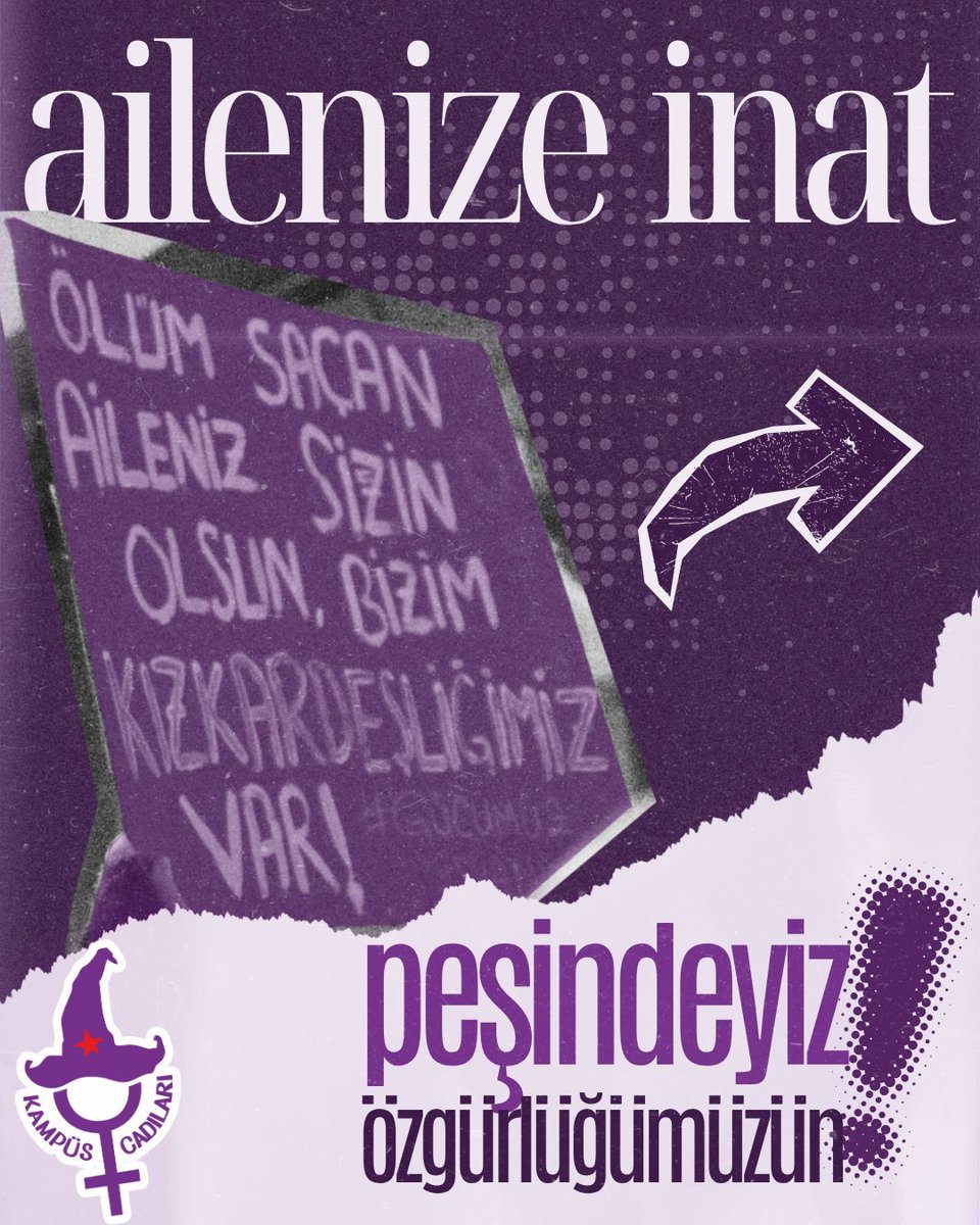 kampuscadilari's tweet photo. Ailenize inat, peşindeyiz özgürlüğümüzün! 

“Heteroseksizmin ve patriyarkal kodların yeniden üretildiği ailelerin; hayatlarımızın sömürüldüğü ve hizaya çekilmeye çalışıldığımız alanlar haline gelmesine izin vermeyeceğiz!” https://t.co/Hvkpl2w37y