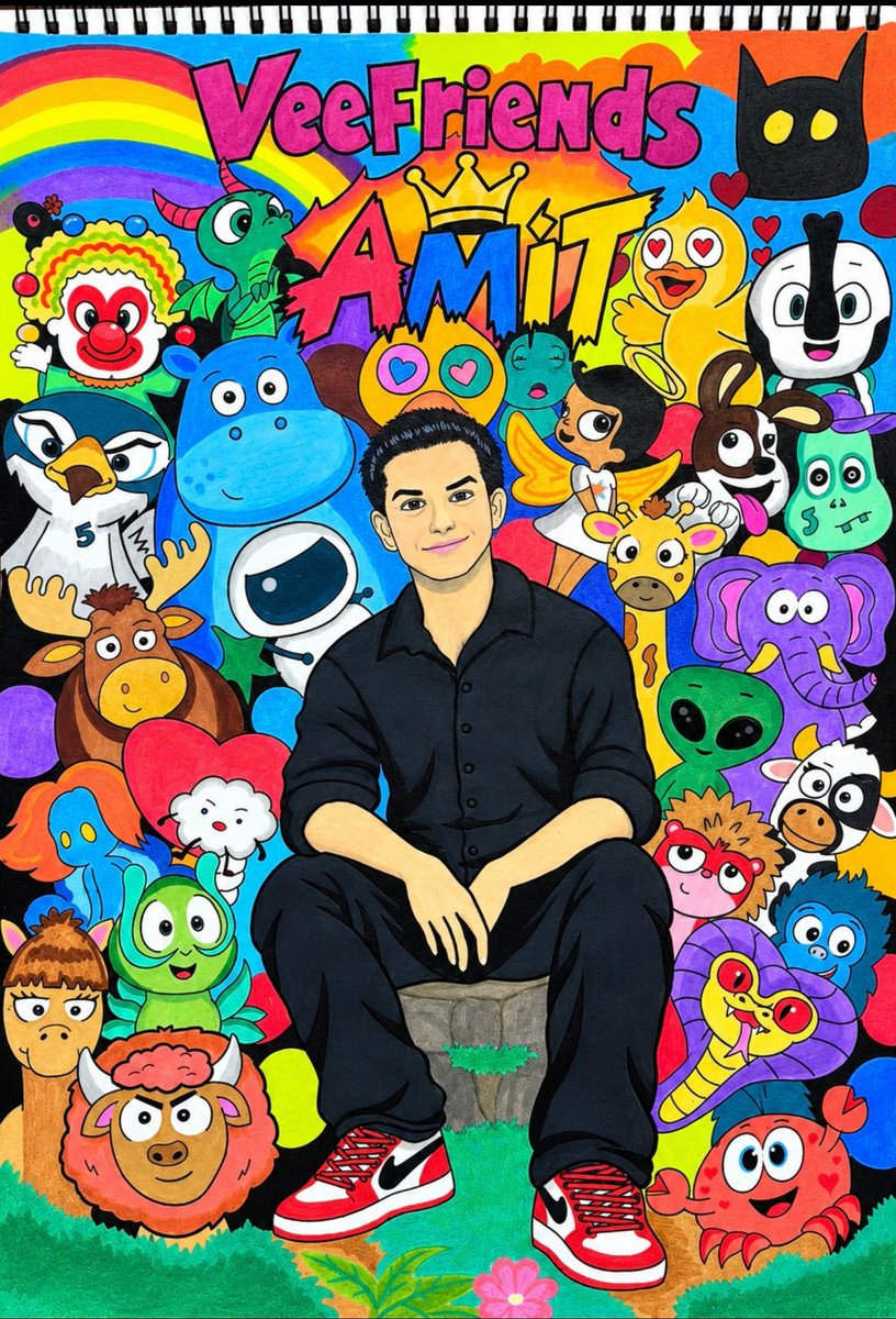 BrielleArts_'s tweet photo. OG fan here! ❤️ @ALLinMiami
My main account got disabled, but I’m still here supporting you! 🥹

Spent around 24 hours creating this piece using pencil, ballpen, pen, and acrylic markers on 8K paper (380mm × 260mm).

Everything was 100% hand-drawn by me. ✍️❤️

I made this hand-drawn artwork inspired by your profile picture, but gave it my own animation-style twist and added some V2 Friends NFTs in the background. 🎨✍️

I also made an original song especially for you to go along with the artwork.🎶❤️ 

I thought it would be cool if you could listen to the song while watching the whole drawing process come together.

I’m not a V2F holder yet, but I’ve always loved the collection and the community. 
I’m just a student and artist trying to slowly build my way into the NFT space through my art and creativity.

Hopefully, someday I can finally own even just one V2F. It would honestly mean so much to me, and it’s even one of my birthday wishes.🥹❤️

I made this especially for you and put a lot of time, effort, and love into it. I really hope you like both the artwork and the song! 🙏🎨🎶❤️
 
@ALLinMiami @veefriends @garyvee @veecon