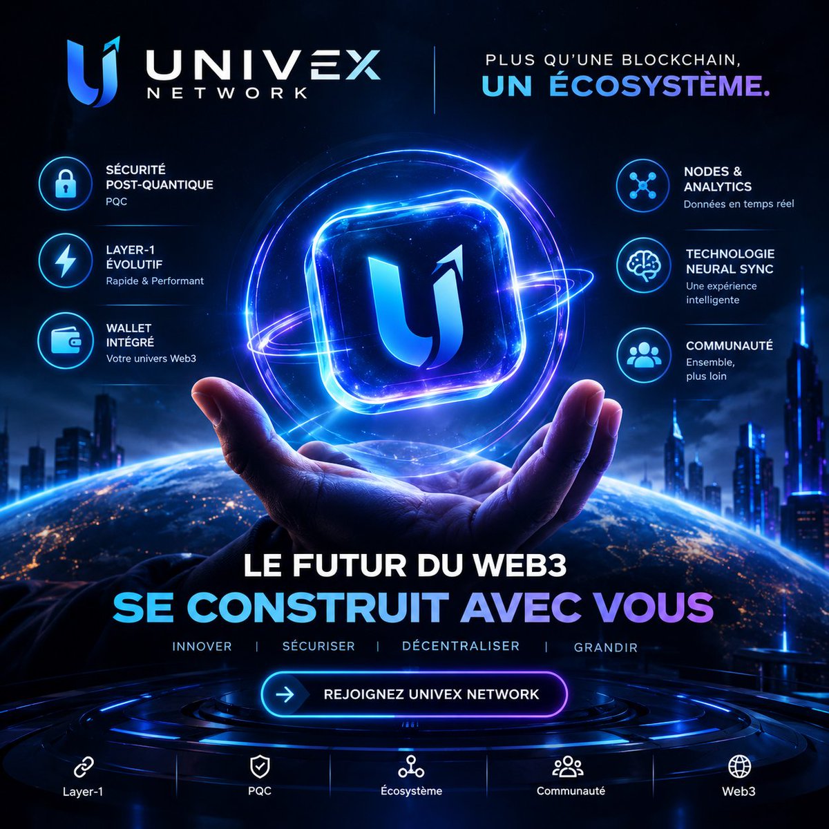 UNIVEXFR's tweet photo. 🚀 Le futur du Web3 ne se limite pas à la vitesse. Il repose sur la sécurité, l'utilité réelle et une communauté engagée.

Chez Univex Network, nous construisons un écosystème Layer-1 pensé pour l'avenir :

🔐 Sécurité Post-Quantique (PQC)
⚡ Infrastructure évolutive
💎 Wallet intégré
📊 Nodes & Analytics en temps réel
🧠 Innovation continue
🌍 Communauté au cœur du réseau

Chaque node actif, chaque mission accomplie et chaque membre engagé contribue à renforcer l'écosystème.

L'avenir ne se regarde pas. Il se construit.

#UNIVEX #UnivexNetwork #Web3 #Blockchain #Layer1 #PQC #Crypto #Decentralization