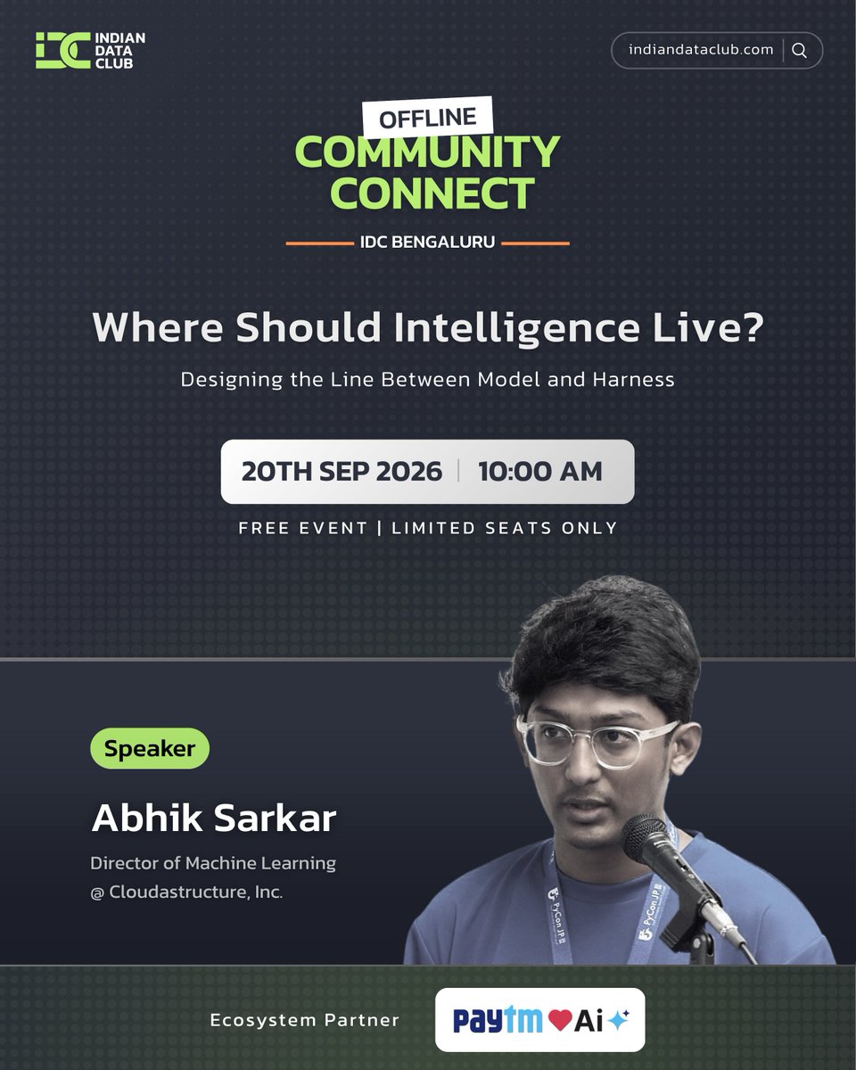 indiandataclub's tweet photo. Welcoming @abhiksark , Director of Machine Learning at Cloudastructure, to AI Engineering: Under the Hood.

Abhik works on production-scale ML, computer vision, high-performance video inference, and GPU infrastructure.

Excited to have him with us! https://t.co/NjmZMjRCHq