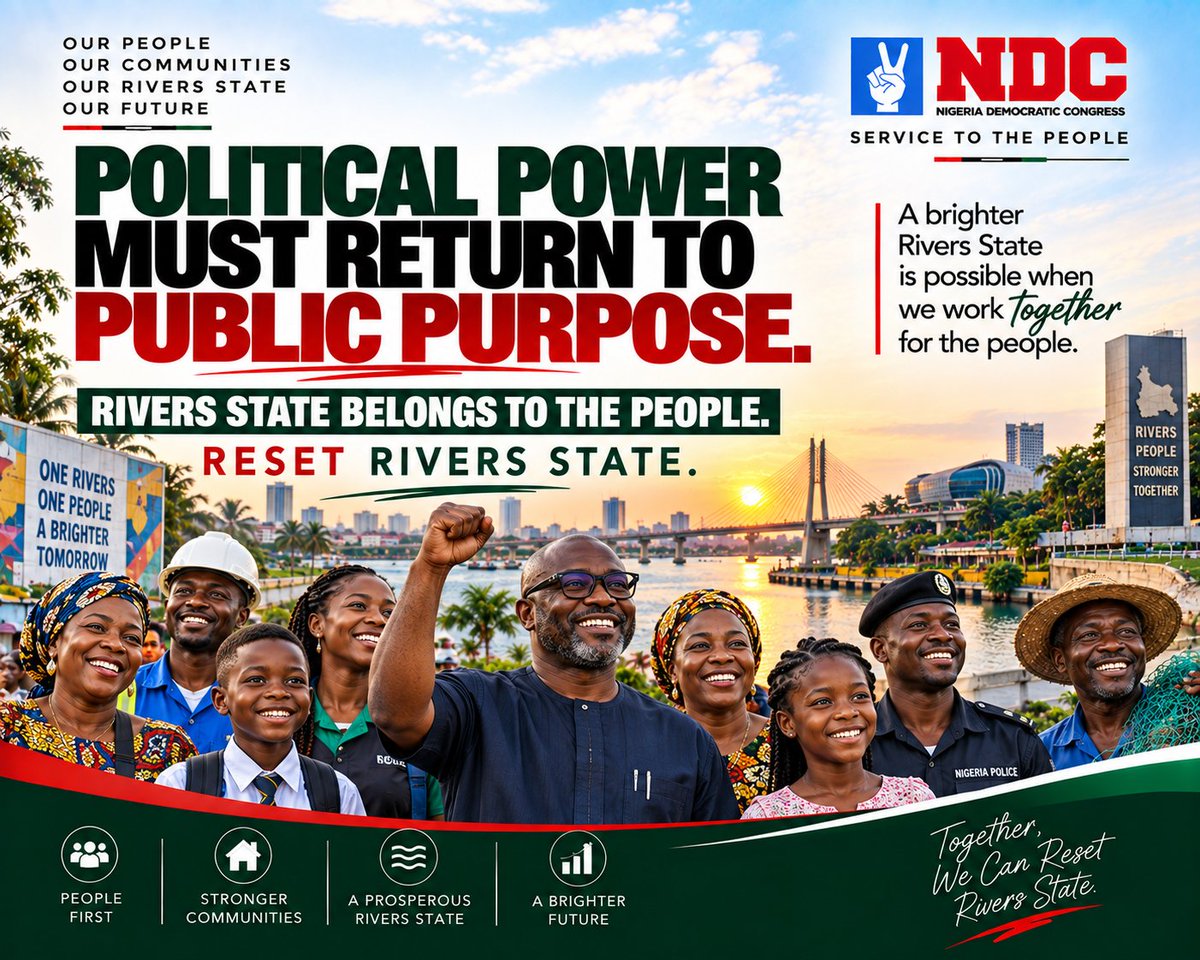 DumoLuluBriggs's tweet photo. Rivers State belongs to the people.

What does that mean?

It means government must serve the people by creating opportunity, protecting dignity, strengthening communities and using public resources for a clear public purpose.

Political power must return to public purpose.

RESET RIVERS STATE.